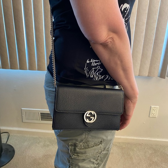 Gucci black dollar calfskin interlocking G continental chain wallet new - Picture 6 of 10